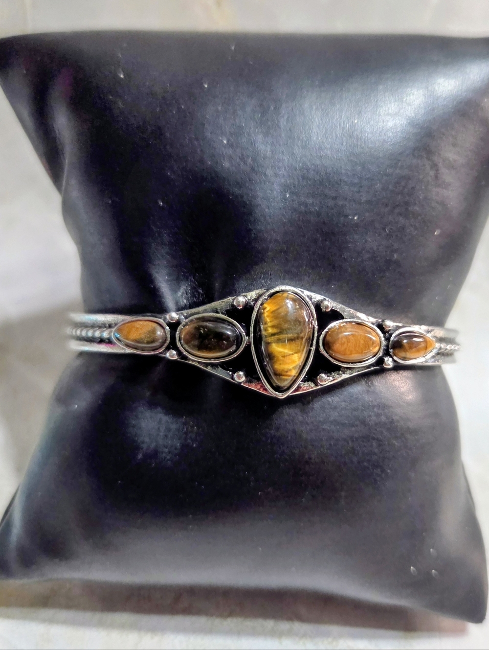 Sterling Silver Tiger's Eye Multi-Stone Cuff Bracelet - Brown